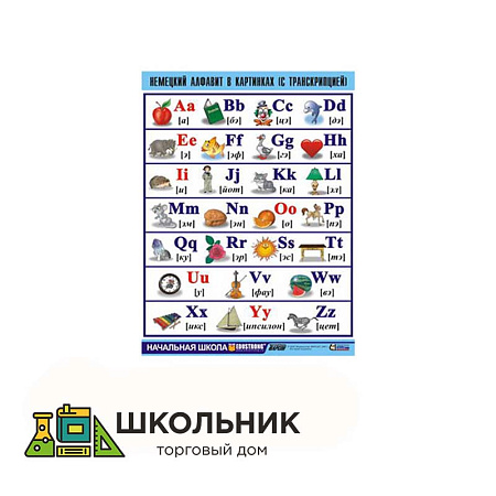 Таблица демонстрационная «Немецкий алфавит в картинках» (винил 100х140)